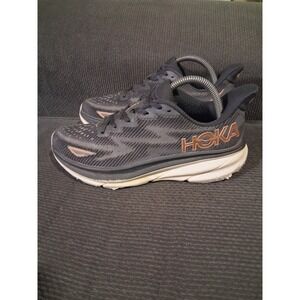 HOKA Clifton 9 Running Shoes Women Size 9B Black Rose Gold Comfort Low Sneakers